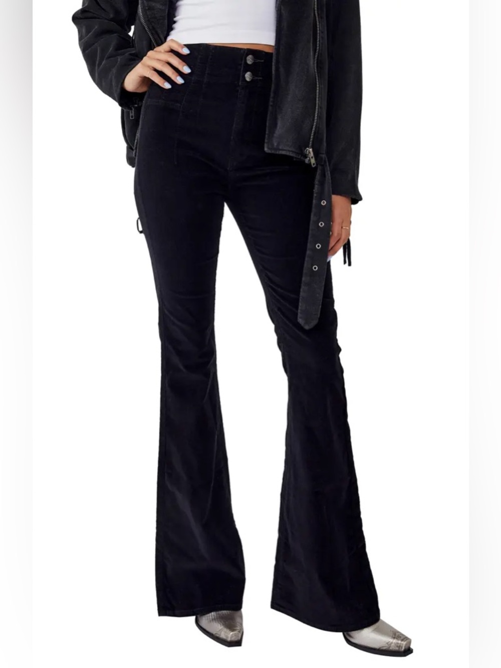 Free People We the Free Jayde Flare Leg Corduroy Pants Black Womens Size 29 - Picture 2 of 8